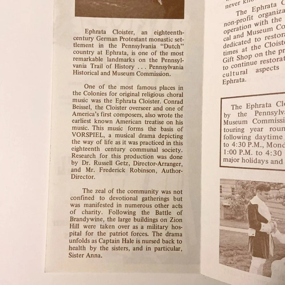 Vintage Ephrata Cloister Vorspiel Music Drama Pennsylvania Brochure Souvenir - Picture 6 of 9